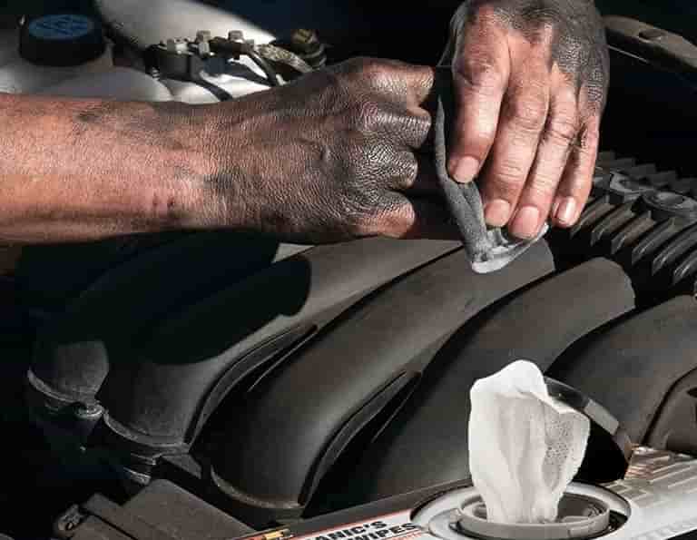 Solvent-resistant wipes used for vehicle engine maintenance, tool cleaning, and automotive repair work.