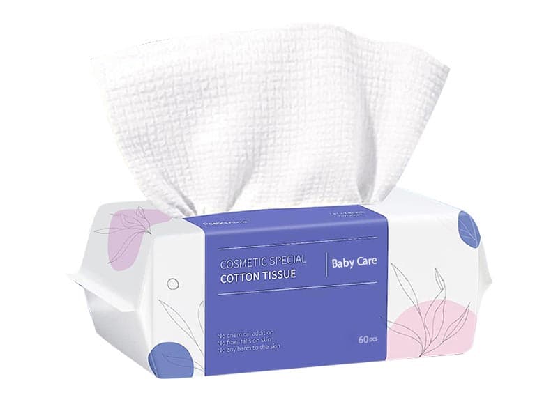 SYWIPE bulk 60-pack disposable cotton face towel in a soft pop-up tissue box for cosmetic and baby care