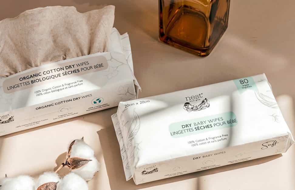 Biodegradable 100% pure cotton dry baby wipes for personal care and facial cleaning, available for wholesale and custom factory production.