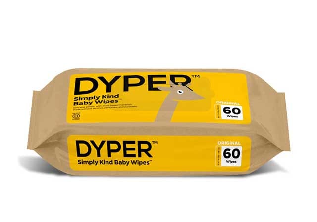 DYPER Simply Kind 60-count flushable toddler wipes in kraft-paper styled packaging, designed for gentle cleaning during toilet training. 