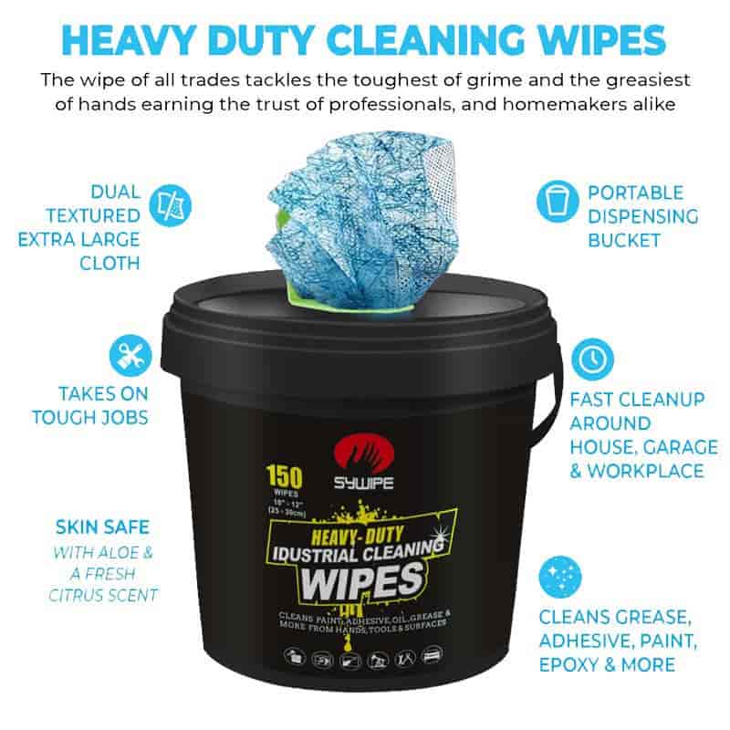 SYWIPE 150-count heavy duty industrial cleaning wipes bucket with dual-textured extra large cloth