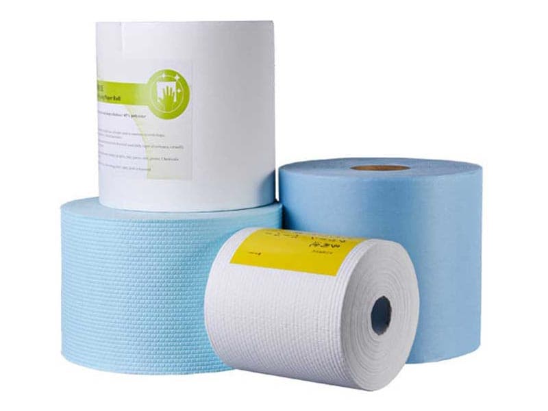 SYWIPE wholesale industrial wiping rolls in blue and white colors with embossed textures