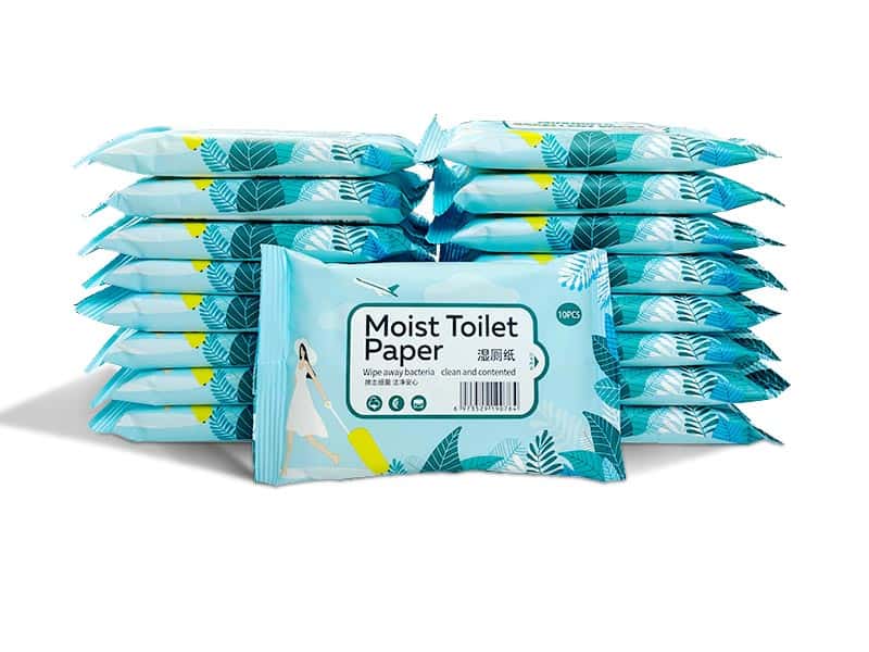 A stack of SYWIPE 10pcs wet toilet tissue packs for gentle personal cleansing and daily hygiene
