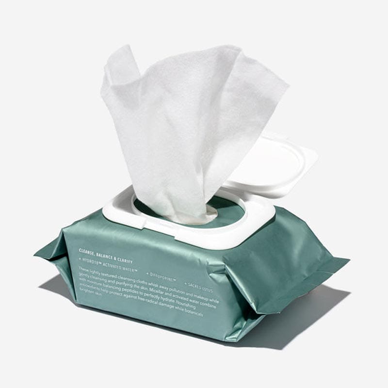 Custom face wipes packaging options including flow packs, canisters, and single sachets from contract manufacturer.