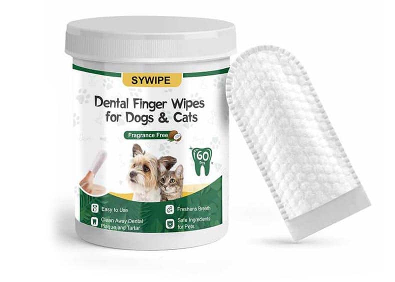 Textured pet dental finger wipes canister used for convenient cat and dog teeth cleaning from OEM factory.