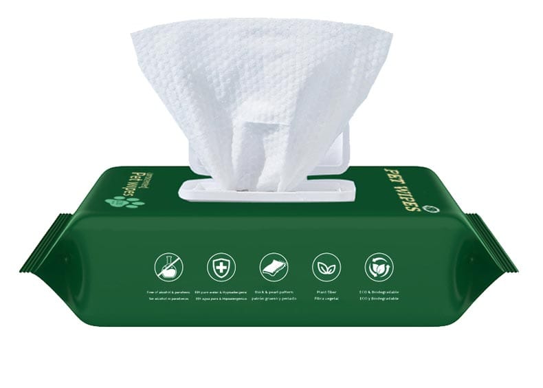 Plant based biodegradable dog wipes for pet cleansing manufactured in bulk by SYWIPE factory.